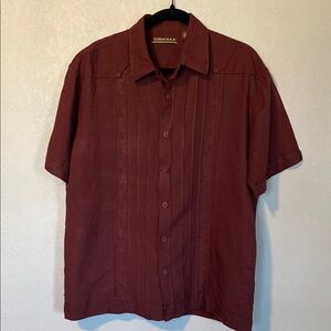 Cubavera Burgundy Casual Button Down Shirt with Textured Fabric